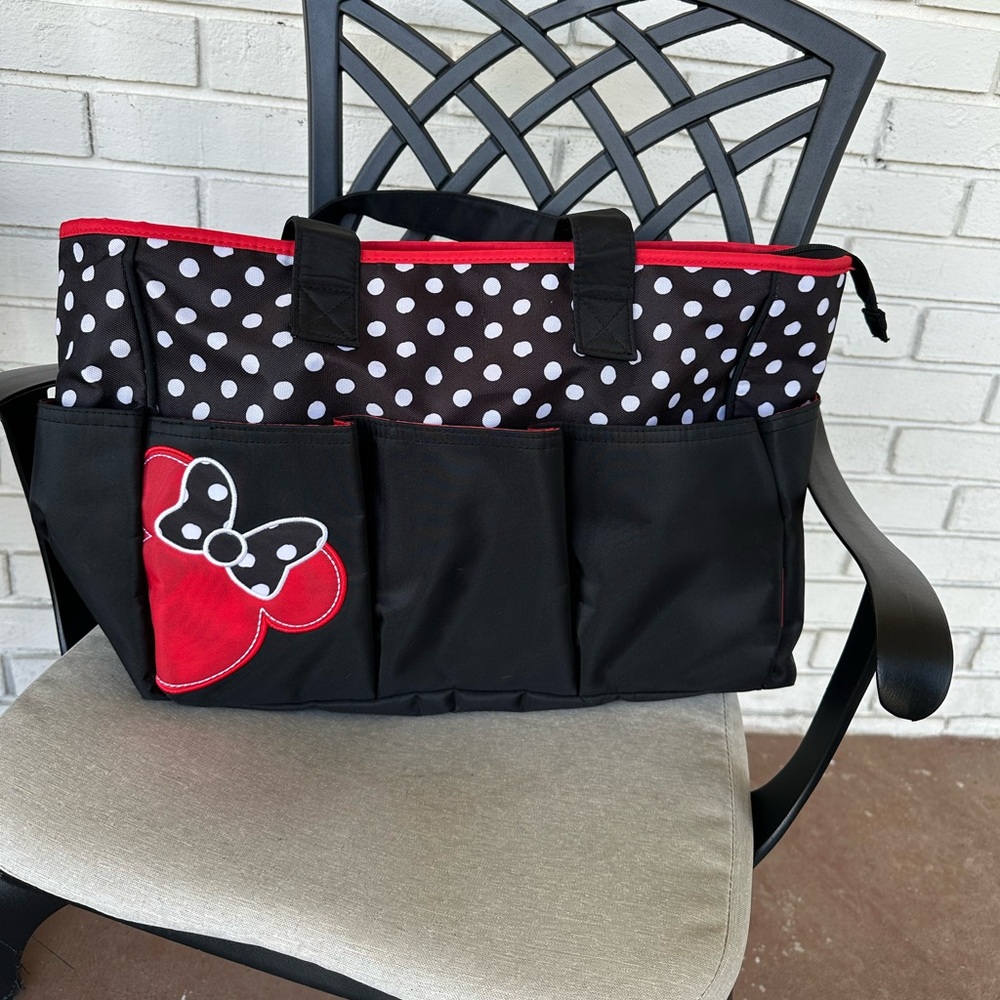 Minnie Mouse Polka Dot Tote Bag with Red Bow Accent